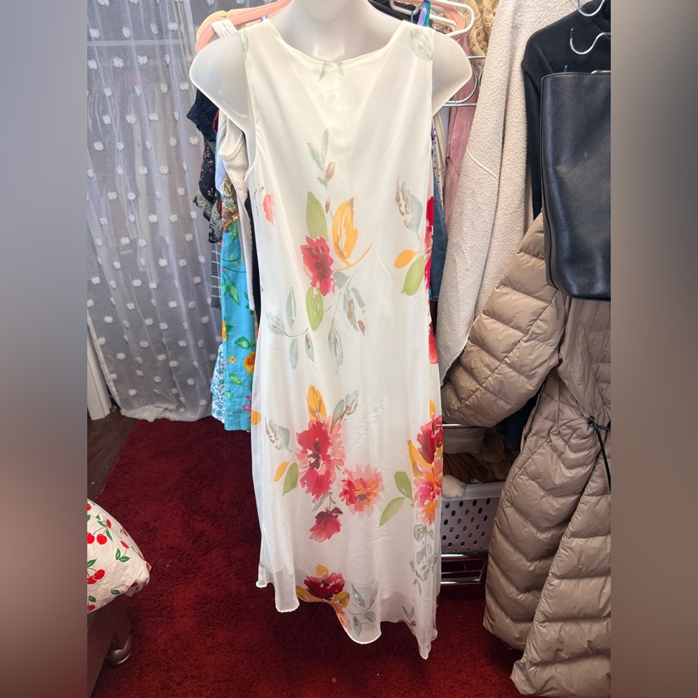 Y2K B.Moss White Floral Cowl Neck Maxi Dress - Picture 3 of 4